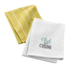 maxibazar 2 Torchons 50X70Cm Coton Nid Abeille Brode Chef En Cuisine
