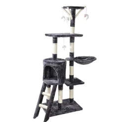 Arbre A Chat 4 Plateformes Et Jouets 138Cm Gris