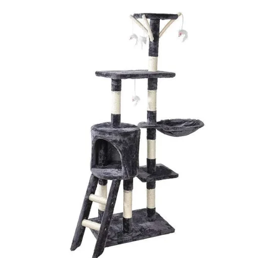 Arbre A Chat 4 Plateformes Et Jouets 138Cm Gris