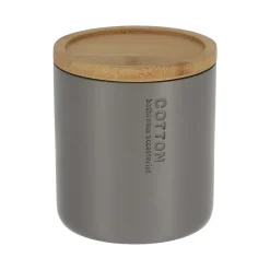 Boîte A Coton Polyresine Couvercle Bambou Gris Bambou
