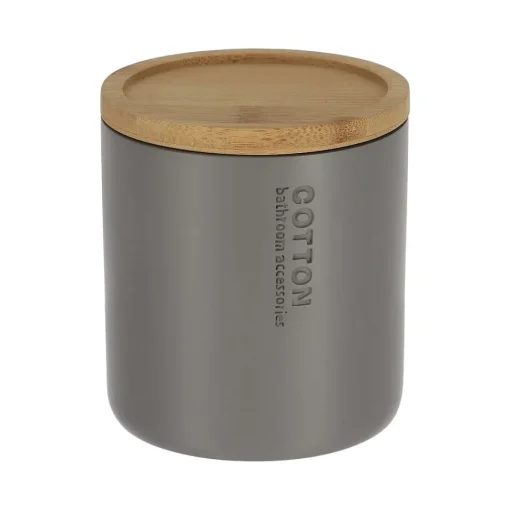 Boîte A Coton Polyresine Couvercle Bambou Gris Bambou
