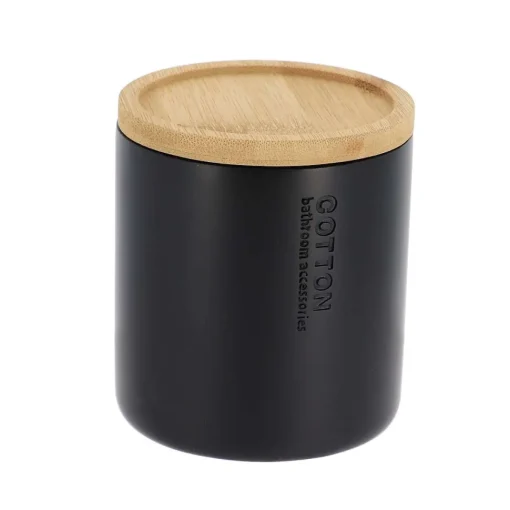 Boîte A Coton Polyresine Couvercle Bambou Noir Bambou