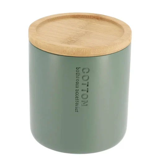 Boîte A Coton Polyresine Couvercle Bambou Kaki Bambou