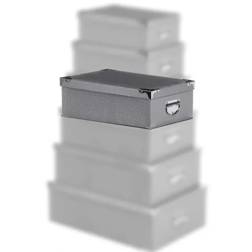 Boîte Coins Metal Croco Gris Ou Taupe 48X33.5X16Cm