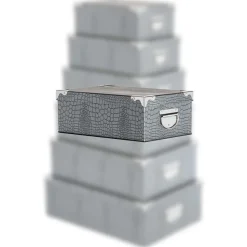 Boîte Coins Metal Croco Noir Ou Gris 48X33.5X16Cm