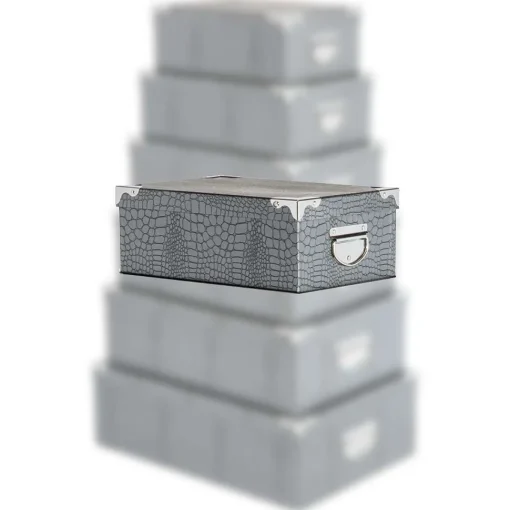 Boîte Coins Metal Croco Noir Ou Gris 48X33.5X16Cm