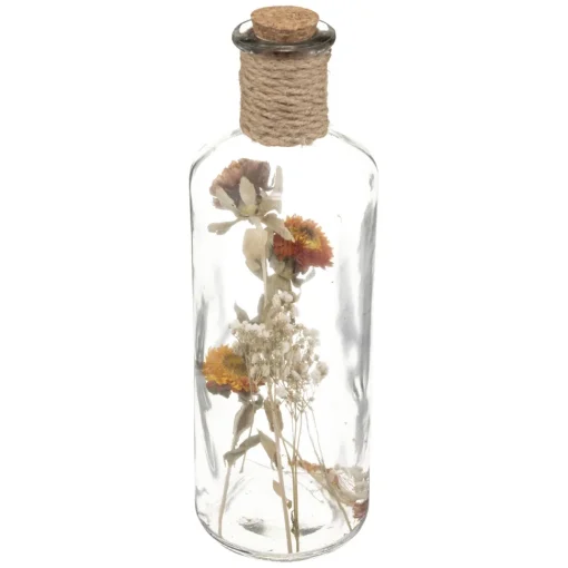 maxibazar Bouteille Verre Fleurs Sechees D.9X28Cm