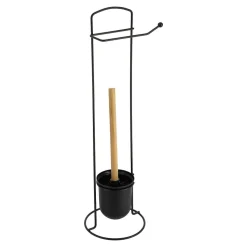 Brosse Et Derouleur Papier Wc Metal Noir Bambou