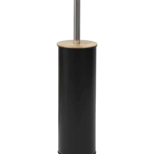 Brosse Wc Metal Couvercle Bambou Noir