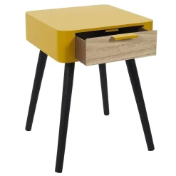 Chevet 1 Tiroir En Bois Jaune Moutarde