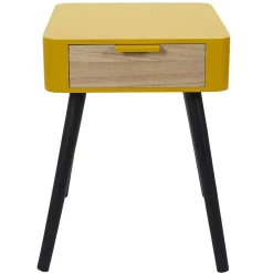 Chevet 1 Tiroir En Bois Jaune Moutarde