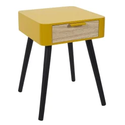 Chevet 1 Tiroir En Bois Jaune Moutarde