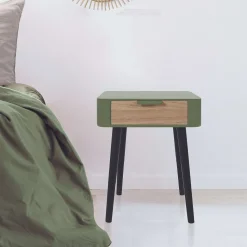 Chevet 1 Tiroir En Bois Vert Kaki