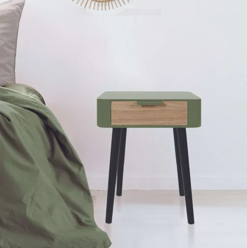 Chevet 1 Tiroir En Bois Vert Kaki