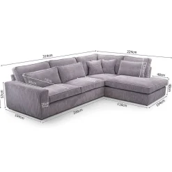 Cobra Canapé Angle Gauche Gris Lincoln 86