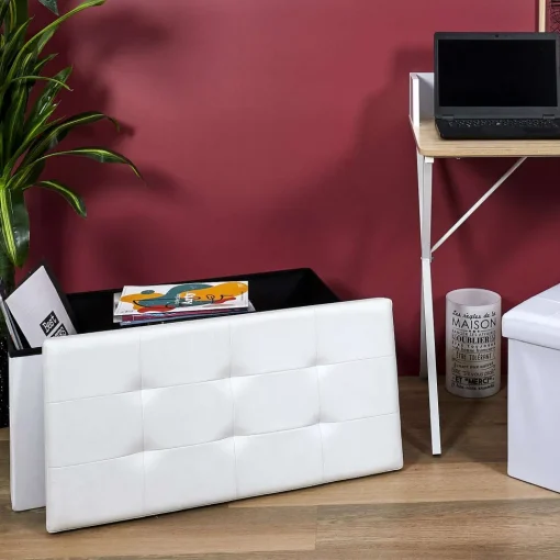 Coffre Banc Pliable Pu Blanc