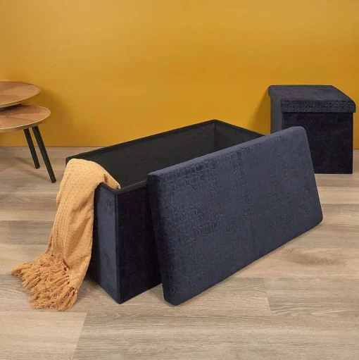 Coffre Banc Pliable Retro Bleu Nuit