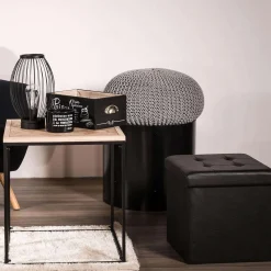 Coffre Pouf Pliable Pu Noir
