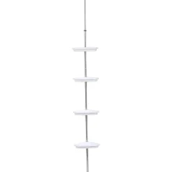Colonne Telescopique 4 Étagères 1 Porte Savon Blanc