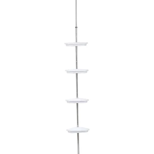 Colonne Telescopique 4 Étagères 1 Porte Savon Blanc