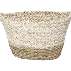 Corbeille Bicolore Ovale Gm Matiere Vegetale Naturel Blanc