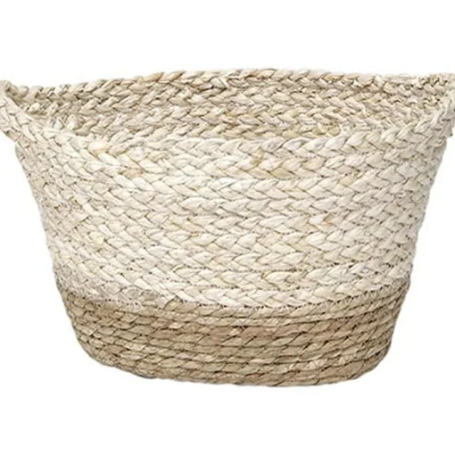 Corbeille Bicolore Ovale Gm Matiere Vegetale Naturel Blanc