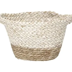 Corbeille Bicolore Ovale Pm Matiere Vegetale Naturel Blanc