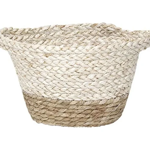 Corbeille Bicolore Ovale Pm Matiere Vegetale Naturel Blanc
