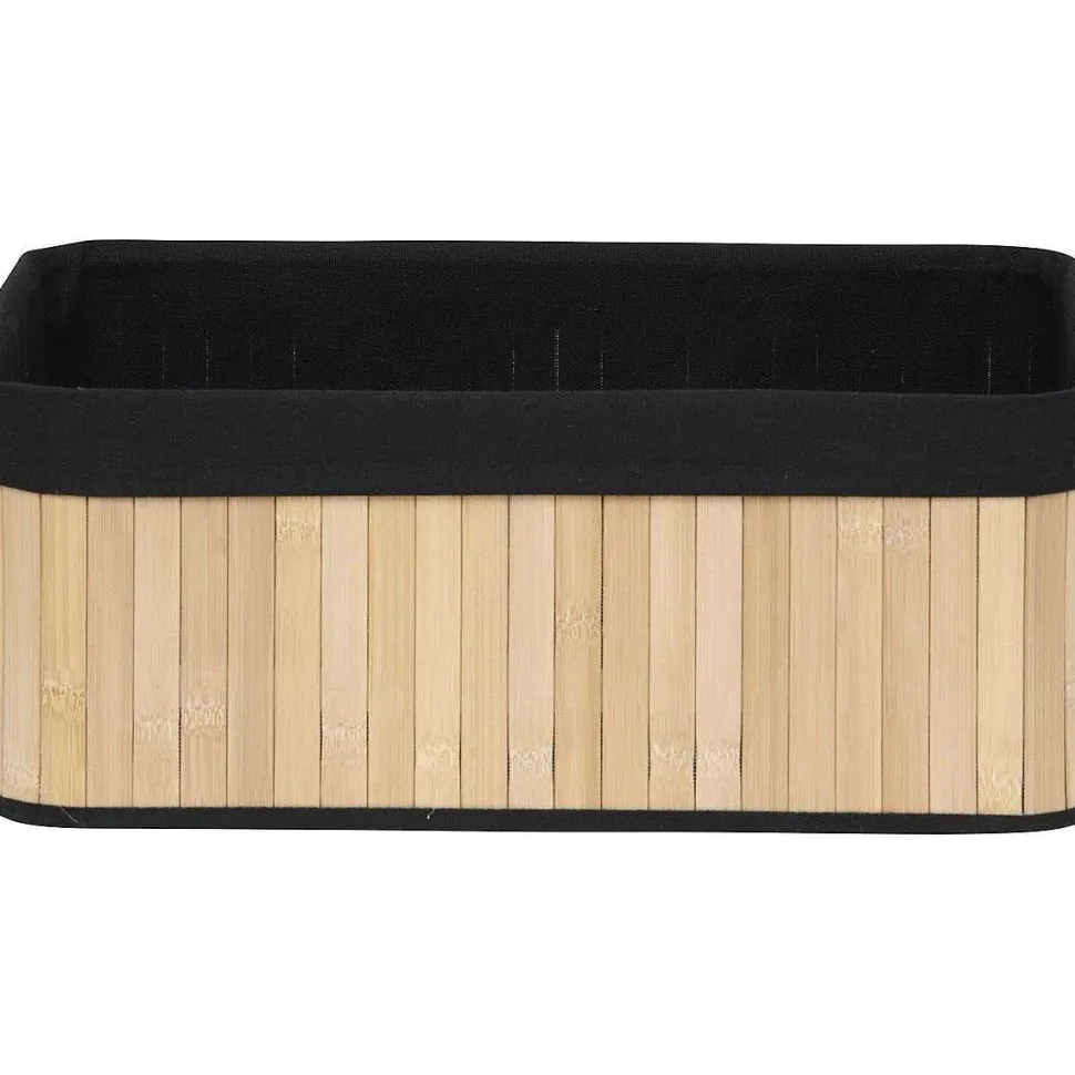 Corbeille Rectangle 40X28X16Cm Bambou Tissu Noir