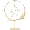maxibazar Decoration A Poser Cercle Oiseau Dore Et Fleurs Sechees H.28