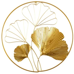 maxibazar Decoration Murale Ronde Doree Feuilles Ginkgo D.33Cm