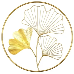 maxibazar Decoration Murale Ronde Doree Feuilles Ginkgo D.45Cm