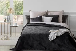 Atmosphera Dessus Lit Velours Feuille Gris Fonce 240X260Cm