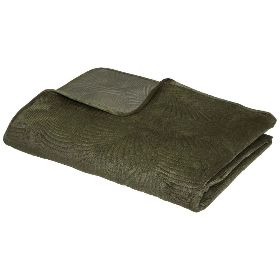 Atmosphera Dessus Lit Velours Feuille Kaki 240X260Cm