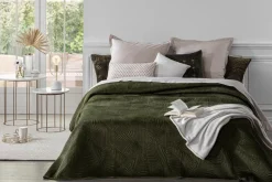 Atmosphera Dessus Lit Velours Feuille Kaki 240X260Cm