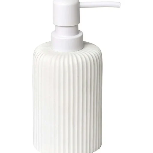 Distributeur A Savon Arrondi Strie Polyresine Blanc