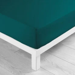 maxibazar Drap Housse 1 Personne 90X190Cm Uni Lina Petrole