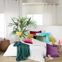 maxibazar Drap Housse 1 Personne 90X190Cm Uni Lina Kaki