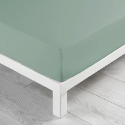 maxibazar Drap Housse 140X190Cm Coton Lave 57 Fils Linette Sauge