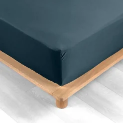maxibazar Drap Housse 140X190Cm Percale Uni 78 Fils Bleu Nuit