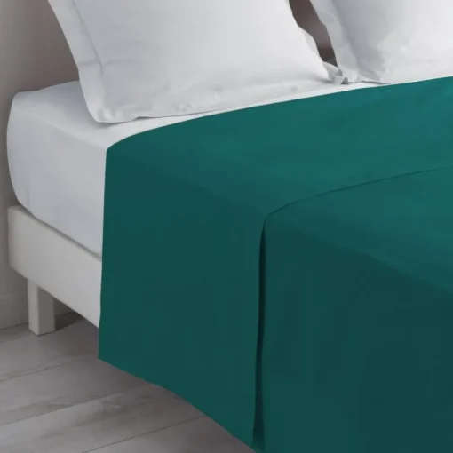 maxibazar Drap Plat 1 Personne 180X290Cm Uni Lina Petrole