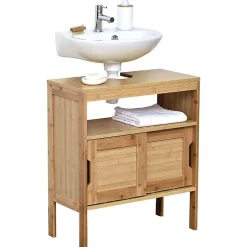 Element Sous Lavabo Bambou Et Mdf 2 Portes Coulissantes 1