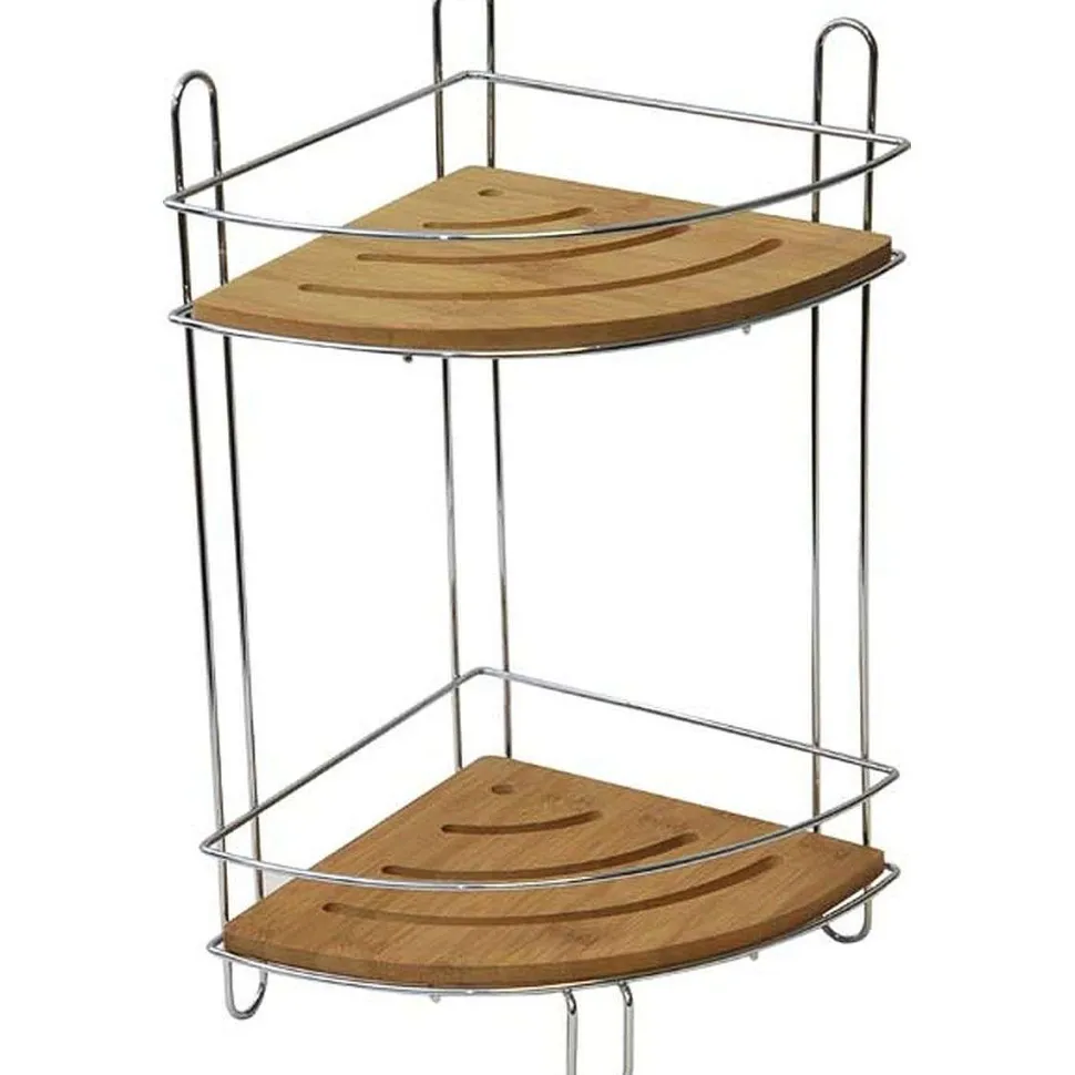 Etagere D Angle Fil Metal Bambou 2 Niveaux Chrome Bamb