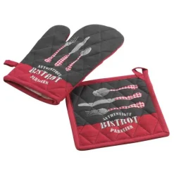 maxibazar Gant Et Manique 18X28Cm 20X20Cm Coton Imp Au Bistrot Rouge