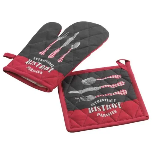 maxibazar Gant Et Manique 18X28Cm 20X20Cm Coton Imp Au Bistrot Rouge