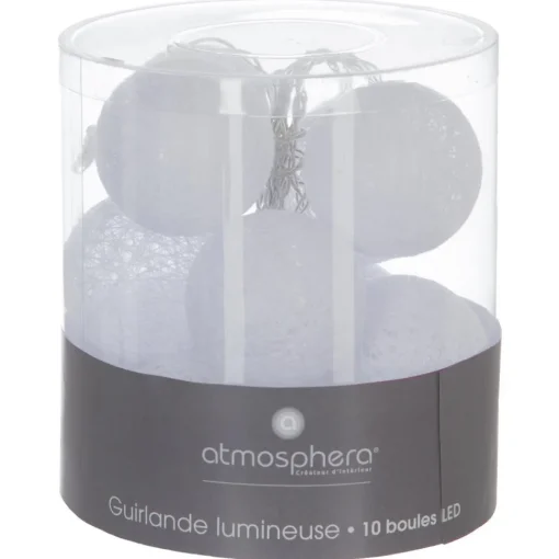 Atmosphera Guirlande Led Pile 10 Boules Blanc D.6Cm