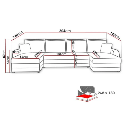 Kris Canapé Angle Convertible Panoramique Noir Et Rouge