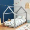 Lit Enfant Cabane Tiny Pin Gris Sommier 90X190Cm