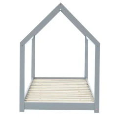 Lit Enfant Cabane Tiny Pin Gris Sommier 90X190Cm