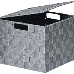 Panier Carre Polyester Avec Couvercle Gris Taille M